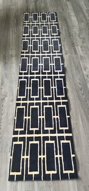 Umbra Blue Cream Geometric Runner Rug Modern Rectangle Pattern New